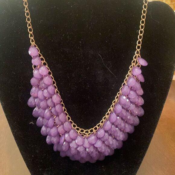 Purple Layered Statement Necklace - Picture 1 of 2